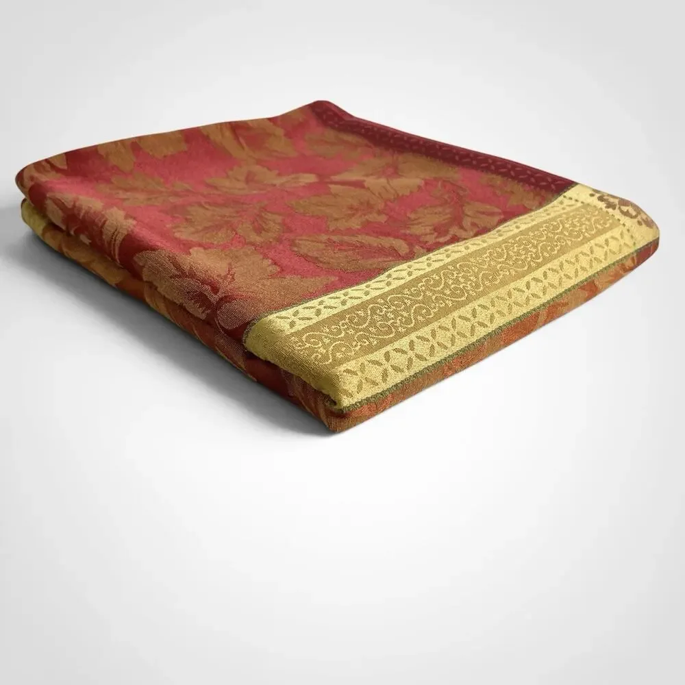Autumn Leaves Tablecloth Woven Jacquard 98x58 Oblong Gold Red Fall Harvest